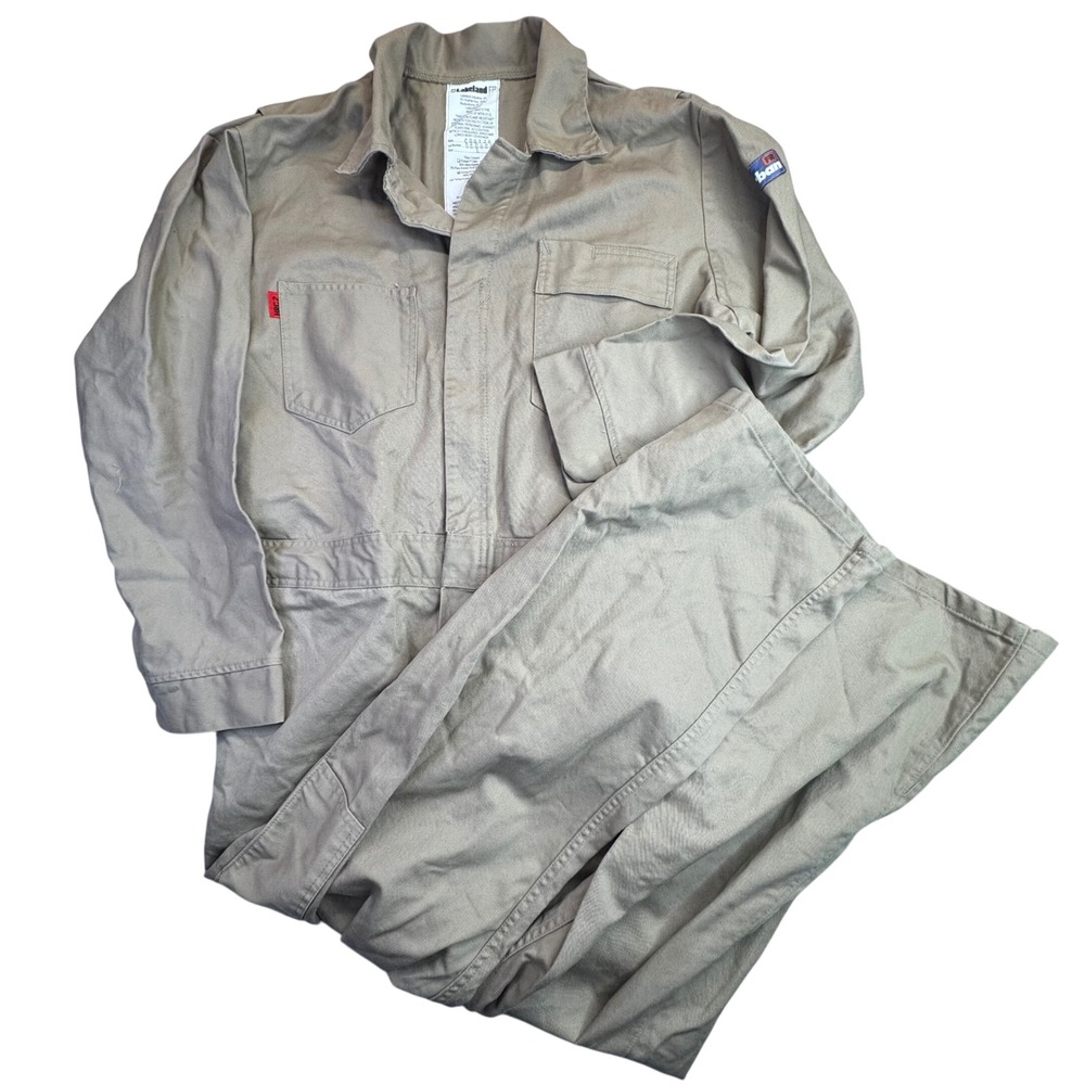 Lakeland FR Fyrban‎ Coveralls Mens Large Tan Flame Resistant NFPA  CO8120 HRC2
